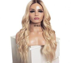 Bela longa onda solta Simulação peruca de cabelo humano áfrica estilo feminino americano ombre loira peruca dianteira do laço sintético calor res9970002
