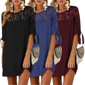 Casual Dresses With Bowknot Minidress Long Sleeves Women Dress Sleeve Tunic O-neck Loose Women's