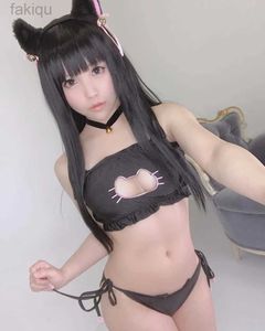 Conjunto sexy de desenhos animados japoneses, fofo, lolita, gola de gato, sutiã perfurado, breve conjunto, adorável, anime, cosplay, kawaii, roupa íntima feminina, lingerie sexy 24319