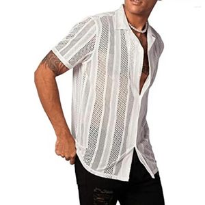 Men's Casual Shirts Soft Men Shirt Breathable Hollow Out Short Sleeves Lapel Summer Single-breasted Cardigan For Sport Club Top