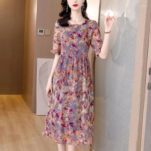 Party Dresses Summer Floral Natural Silk Butterfly Sleeve O-Neck Midi Dress Women Boho Elegant Bodycon Beach 2024 Korean Casual