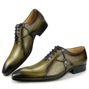 Buty Oxfords Skórzana sukienka Buty do męskiego biura Formalne towarzyskie eleganckie buty ślubne miejsce Wysokiej jakości moda drukowana khaki czarne