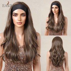 Synthetic Wigs Headband Synthetic Wigs Long Body Wave Ash Brown Headband Hair Wigs for Women Heat Resistant Hairband Wigs Daily Cosplay Party 240329