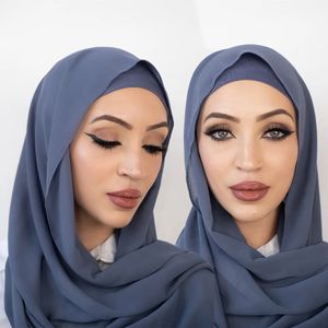 Chiffon-Hijab-Sets mit farblich passender Kappe für Damen, Schal, Schal, Untertuch, Jersey-Innenkappen, hochwertige muslimische Hijab-Sets 240314