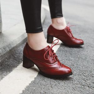 Pompe donne vintage allacciate pompe tacco quadrato scarpe altissima tallone di punta di scarpe da oxfords in stile britannico scarpe studentesche basse