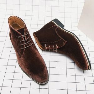 Botas moda chelsea tornozelo botas masculino cavalheiro veludo couro de couro britânico Men British up tops tops calçados calçados pretos marrom