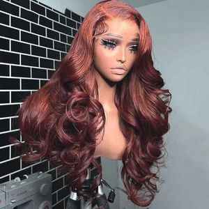 Synthetic Wigs Synthetic Wigs Reddish Brown Lace Wigs For Women Synthetic Lace Front Wigs Omber Red Lace Frontal Wig Pre Plucked Hairline With Baby Hair 240328 240327