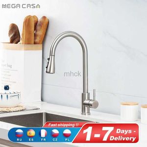 Kitchen Faucets Kitchen Faucets Matte Nickel Pull Out Kitchen Faucets For Sink Deck Mounted Mixer Stream Spray Head Hot Cold Faucets Black Chrome 240319