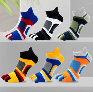 Meias masculinas 5 pares tornozelo toe homens meninos esporte cinco dedos curto jovem moda algodão malha respirável desodorante feliz com dedos