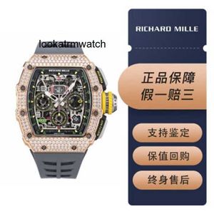 Multifunktionsklocka Richarmill Mens armbandsur Titta på automatiska mekaniska serier RM1103 Rose Gold Original Diamond Half Diamond Mens Fashion