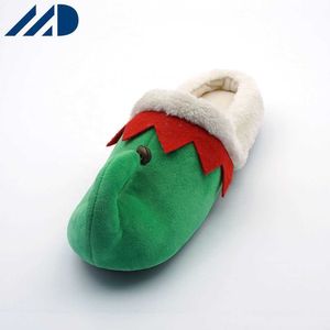 HBP Non-Brand Hot Sale Winter Indoor Christmas Golden Metal Bell Slippers Faux Comfy Nice Red Green Women Slippers Shoes