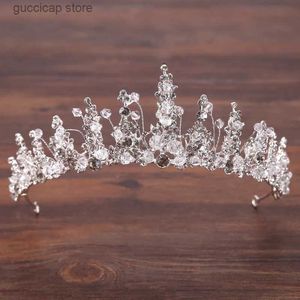 Tiaras moda düğün saç aksesuarları taç gelin taç başlık kristal rhinestone taç düğün headdress el yapımı y240319