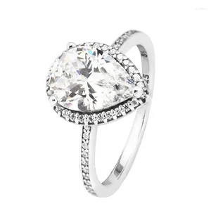 Anéis de cluster genuíno 925 prata esterlina radiante lágrima anel feminino jóias noivado casamento dedo para mulheres anillos berloques