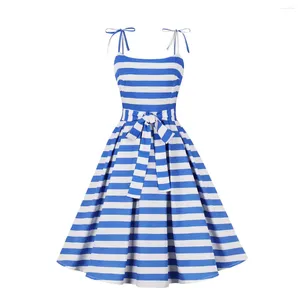 Casual Dresses Retro Striped Plaid Summer For Women 2024 Robe Pinup Sexy Strapless Vintage Swing Cocktail Party Prom Dress Ladies