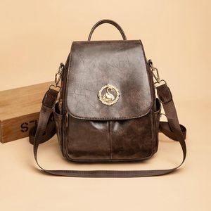 Senhoras bolsa de ombro 4 cores simples atmosfera retro couro estudante mochila Joker duplo zíper compartimento moda bolsa rua tendência bolsa feminina 697 #