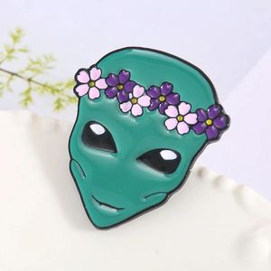 Brooches Green Alien Wreath Enamel Pins Cartoon Shirt Lapel Alloy Badge Funny Backpack Jewelry Gift For Kids Friends