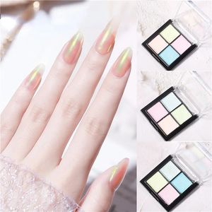 4 색 Shimmer Aurora Pearl Glitter Powder Neon Mermaid 문지르는 먼지 손톱 크롬 거울 안료 홀로그램 매니큐어