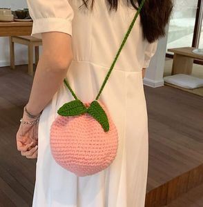 Shoulder Bags Honey Peach Crossbody Bag Handmade Knitted Drawstring Phone Cute Wool Rope Woven Handbag For Women/Kids