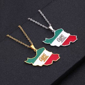 Fashion Design Pendant Necklaces Jewelry Fashion Ethnic Style Iran Map Pendant Necklace Dropped Oil Geometric Stainless Steel Necklace for Men and Women