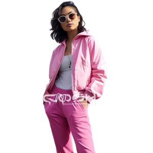 Giacca sportiva rosa e set da jogging da donna, pantaloni sportivi da donna con abbinamenti