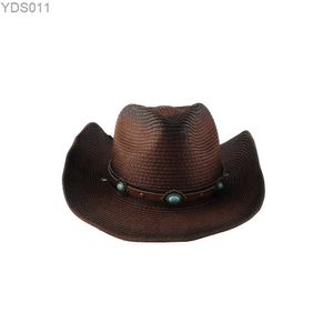 Cappelli a tesa larga secchiello europeo e americano arricciato str tessuto cappello da cowboy di epoca occidentale estate mare spiaggia protezione solare Panama Fedora sole 240319