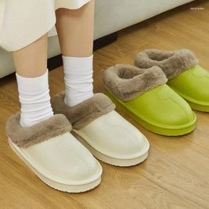 Pantofole 2024 scarpe da casa invernali in pelle impermeabile calda, spessa, in peluche, con suola morbida, per scivoli pelosi per interni ed esterni unisex