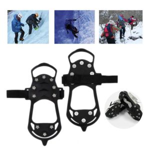 Pinça 1 par de sapatos de gelo pinças resistentes à corrosão silicone 10 unhas neve crampons cinta escalada grampos picos para escalada