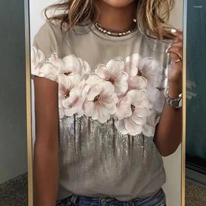 Women's T Shirts Soft Blouse Floral Print Summer Tunic Tops Casual Streetwear Oversized Pullover Fashionable Tees Women Top