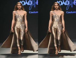 Krikor Jabotian Promドレスジャンプスーツローズゴールドワンショルダーレースアップリケ滑走路フォーマルイブニングガウンスキニーガールズスペシャルオカス6736425