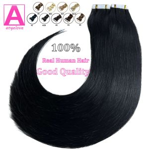 Extensions Straight Tape In Hair Extensions Skin Weft Tape in Hair Extensions Adhesive Invisible 100% Real Human Hair #4 26inches for Woman