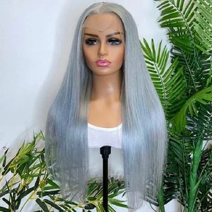 Straight 13X6 Lace Front Human Hair Wigs for Women Brazilian Silver Gray 13X4 Transparent Lace Frontal Wig Pre Plucked Baby Hair