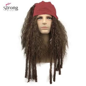 Syntetiska peruker Strongbeauty Pirate Wig Cosplay Jack Sparrow Captain Wigs och kompletta tillbehör Syntetiskt hår 240328 240327