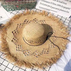 Breda randen hattar hink hattar kvinnor sommar naturlig raffia str hatt kvinnor mode band mjukt kudde solskade bred grim sol hatt kvinnor semester rese strand hatt y240319