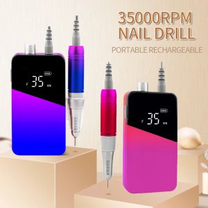 Kit 35000 rpm Gradient Färghandtag Uppladdningsbar nagelborr Portable Cordless E File Electric Nail Drill Hine Set Manicure