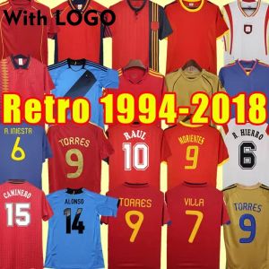 Camiseta de Futbol Retro Soccer Jerseys Espana 1994 1996 2008 2012 2012 2012 Koszulka piłkarska David Villa Hierro Torres Fabregas Espagne 94 96 02 08 10 12 18