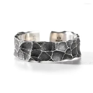 Кольца-кластеры с камнем Будды, серебряное кольцо с узором молотка для мужчин, модное регулируемое индивидуальное винтажное кольцо