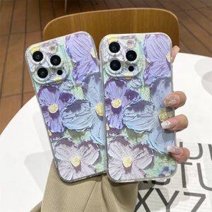 Blomma magnet trådlösa laddningsfodral för iPhone 15 Pro Max 14 plus 13 12 11 Samsung S24 Ultra S23 S22 Oljemålning Floral Soft TPU Luxury Fine Hole Magnetic Phone Cover