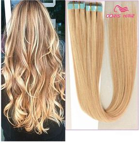 18 20 22 24 inç Cilt Atkısı Pu Bant İnsan Saç Uzantılarında 80G 100 Gram Tam Baş Yapıştırıcı Brezilya Remy Hair9519900