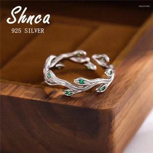 Cluster Rings 925 Sterling Silver Tree Branch Emerald Crystal Open For Women Female Adjustable LR324