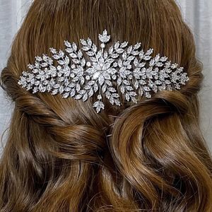 Luxury Bride Hair Comb Headpiece For Wedding Jewelry Accessories Cubic Zirconia Bridal Clip Headdresse Headwear 240311