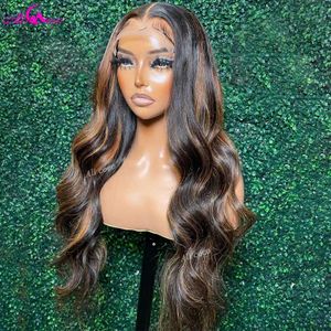 Perucas sintéticas destaque peruca marrom cabelo humano perucas dianteiras de renda em linha reta onda do corpo para preto feminino brasileiro 13x4 laço frontal pré-arrancado peruca 240328 240327