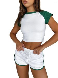 Damen-Trainingsanzüge, Damen-Sommer-2-teiliges Set, kurzärmeliges T-Shirt mit Krähenausschnitt, hoch taillierte Hosen, Lounge-passende Outfits