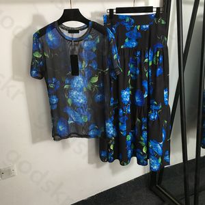 Thin Gauze Shirt Skirt Women Fashionable Loose High Waisted Half Skirt Floral Printing T Shirt Casual Full Skirt