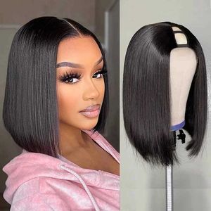 Synthetic Wigs Straight short Bob U Part Human Hair Wigs For Women U Shape Brazilian Human Hair Glueless Wig No Leave Out Glueless Wig 240329