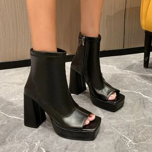 Boots Autumn New 2023 High Heels Ankle Peeptoe Shoes Chunky Mary Jane Sexy Party Platform Dress Sandals Pumps Fashion Open Toe Boots