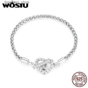 Charm Bracelets Wostu 925 STERLING Gümüş Vintage S Double Kalp Bangles Yılan Zinciri Kadınlar için DIY Hediye Takımları Boncuklar L240319