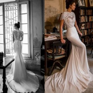 Mermaid Wedding Dresses Court Train Sexy Jewel Neck Hollow Back Lace Satin Beading Pearl Tassel Wedding Dress Bridal Gowns BC18423