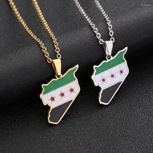 Pendant Necklaces Fashion Free Syrian Army Map Flag Necklace Stainless Steel Gold/Silver Color Syrians Men Women Maps Jewelry Ethnic Gift