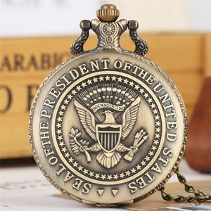 Retro Watches Seal of President The United States America White House Donald Trump Quartz Pocket Watch Art Collections for Men Wom336H