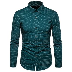 Jesienna moda marka Mężczyzna Ubrania Slim Fit Men Koszulka z długim rękawem Mężczyźni Polka Dot Casual Men Shirt Social Plus Size M-5xl 240318